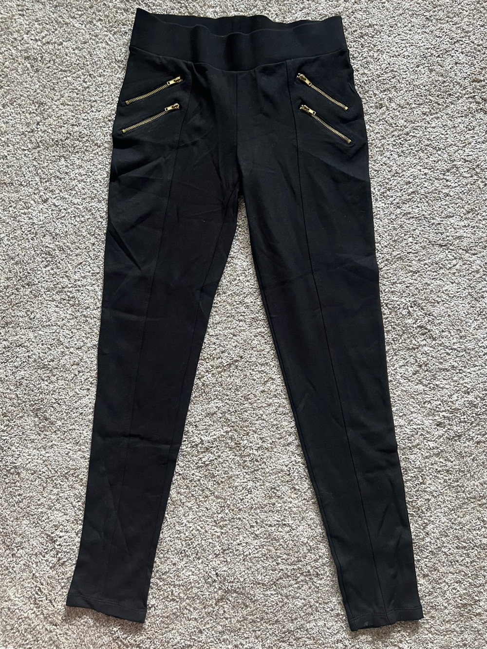 Zara Black Legging Pants with Gold Zipper Accents